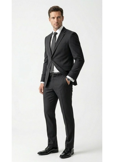 Tk 6893erkek Klasik 2 Li Takım Elbise 2 Düğmeli Slim Fit Esnek Kumaş Çift Yırtmaçlı 7 Drop Siyah