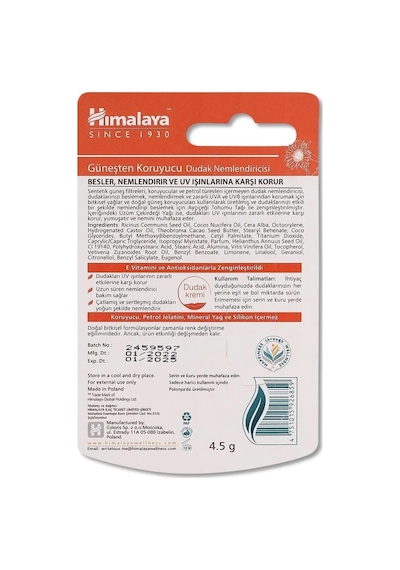 Güneş Koruyucu Spf 30 Dudak Bakım Kremi 4,5 Gr 2 Adet Ayçiçeği Tohumu Yağı Petrol İçermez