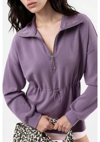 Hiccup Busem Beli Ayarlanabilir Fermuarlı Yaka Sweatshirt Mor