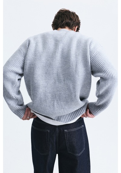 Vamos Oversize Fitilli Triko Kazak Gri Melanj