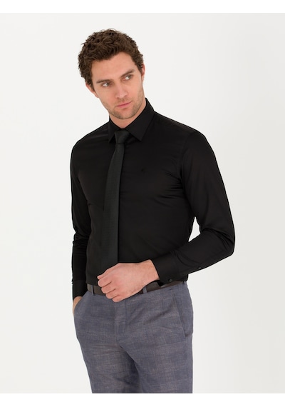 Cacharel Siyah Slim Fit Uzun Kollu Basic Gömlek