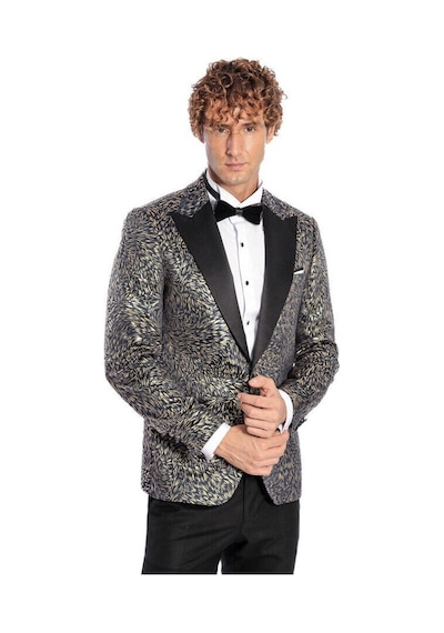 Wessi Tüy Desenli Slim Fit Erkek Smokin Ceket - Lacivert