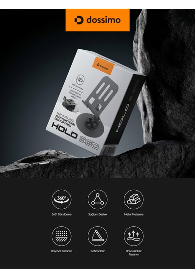 Dossimo Hold 360 Metal Dönebilen Ayarlanabilir Kaymaz Tabanlı Taşınabilir Katlanabilir Telefon Ve Tablet Tutucu