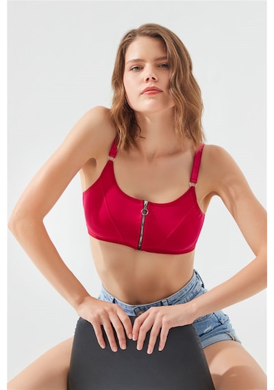 Cottonhill Bordo Pamuklu Ayarlanabilir Askılı Fermuarlı Bralet Büstiyer Bordo