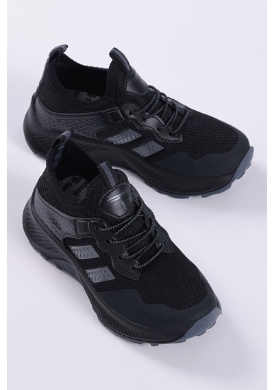 Tonny Black Çocuk Unisex Siyah Füme Rahat Kalıp Nefes Alabilen Kumaş Bağcıklı Sneaker TBTMKD015