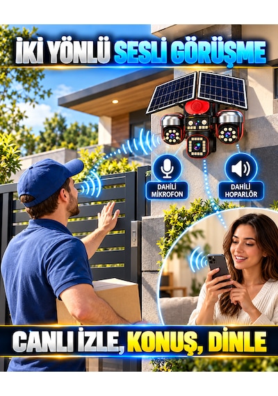Ventus Sv459ıp 12mp 4 Kameralı 3 Motorlu +1 Sabit Sirenli Çift Solar Panel 20800mah Batarya