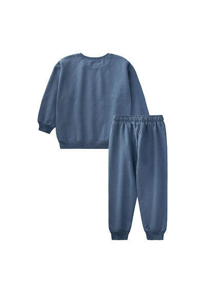 Cigit Basıc Karyoka Detaylı Sweatshirt Takım 3-8 Yaş İndigo Mavi İndigo