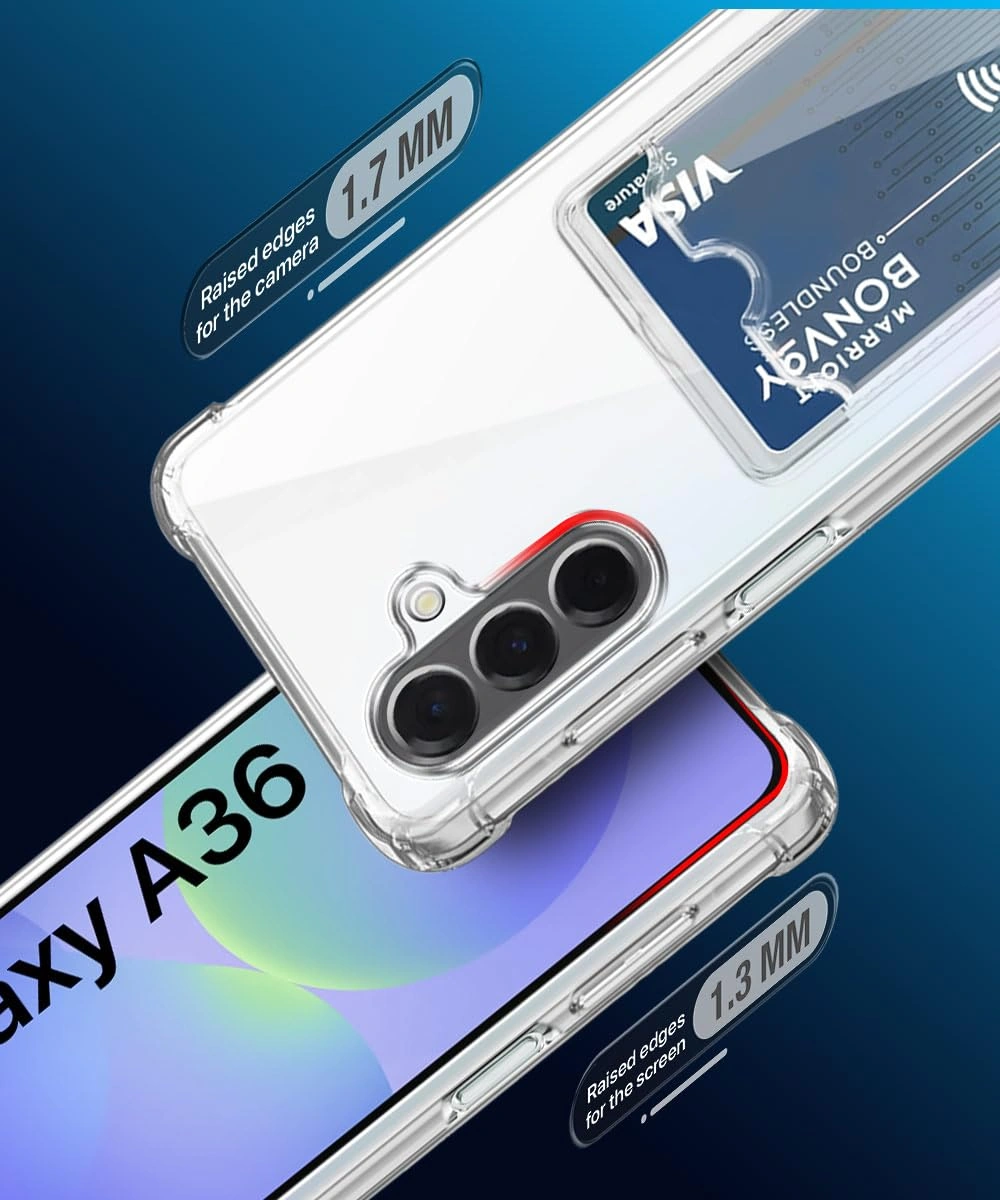 Samsung Galaxy A36 Uyumlu Kılıf Kartlık Bölmeli Arkası Şeffaf Soft Dayanıklı Kılıf Kapak Şeffaf