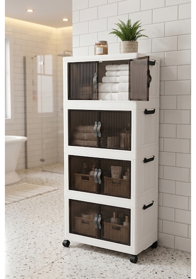 4 Katlı Modüler Dolap, 55 Litre, 360 Tekerlekli, Çok Amaçlı Saklama Ünitesi, Banyo Ve Mutfak Dolabı Beyaz 4 Katlı Modüler Dolap, 55 Litre, 360 Tekerlekli, Çok Amaçlı Saklama Ünitesi, Banyo Ve Mutfak Dolabı Beyaz