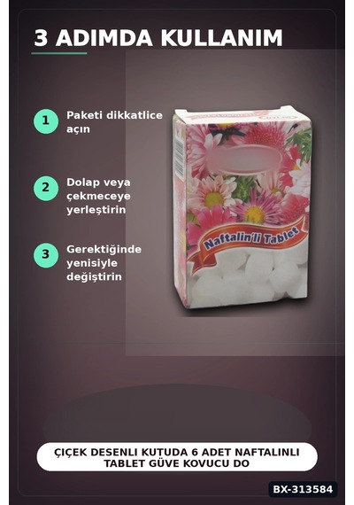 Çiçek Desenli Kutuda 6 Adet Naftalinli Tablet Güve Kovucu Dolap Çekmece Koruyucu Bx-313584 Renkli