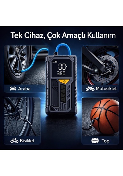 Tr Kablosuz Lastik Şişirme Pompası, 150 Psı Taşınabilir Hava Kompresörü, 4000 Mah Şarjlı Dijital Hava Basınç