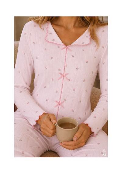 Koza İç Giyim Kadın Pamuklu Çıtır Çiçek Desenli Baby Overloklu Fiyonk Detaylı Uzun Kollu Pijama Takımı Ko70142 Açık Pembe - Pudra Koza İç Giyim Kadın Pamuklu Çıtır Çiçek Desenli Baby Overloklu Fiyonk Detaylı Uzun Kollu Pijama Takımı Ko70142 Açık Pembe - Pudra