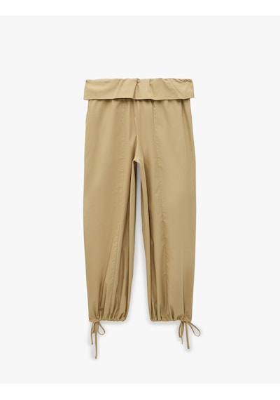 Koton Beli Bağcıklı Katlama Detaylı Balon Form Poplin Harem Pantolon Taş 7wal40014ıw