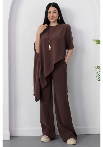 Kalopya Simetrik Crop Pantolon İkili Takım Grs3933 Kahve