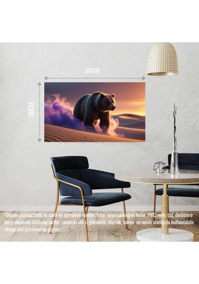 Çölde Sisin İçinden Çıkan Ayı Mistik Atmosfer 05 Çerçevesiz 50x30 Cm Pvc Tablo
