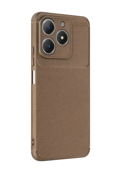 Gld-spt- Newface Realme C61 Kılıf Auto Focus Karbon Kapak - Kahverengi