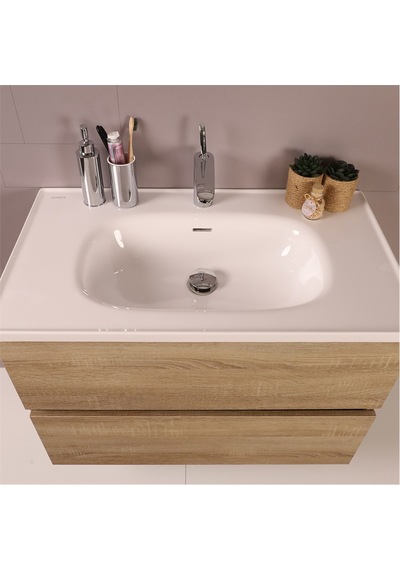 Kobos Simple 80 Cm Çekmeceli Banyo Dolabı Seti Light Walnut Ahşap Kobos Simple 80 Cm Çekmeceli Banyo Dolabı Seti Light Walnut Ahşap