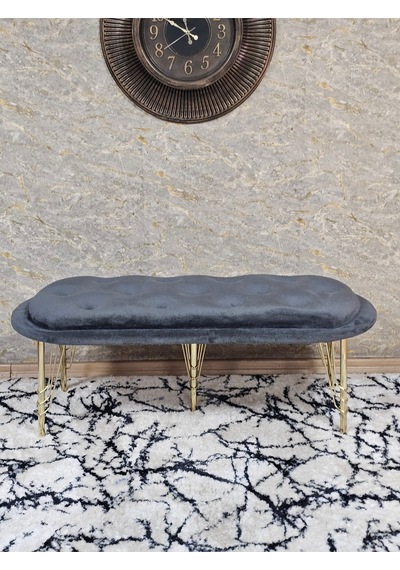 Zafir Ufo Oturak Bench - Gold Kaplama Telli Ayak - Oturak - Bench - Puf - Yatak Ucu Pufu Füme
