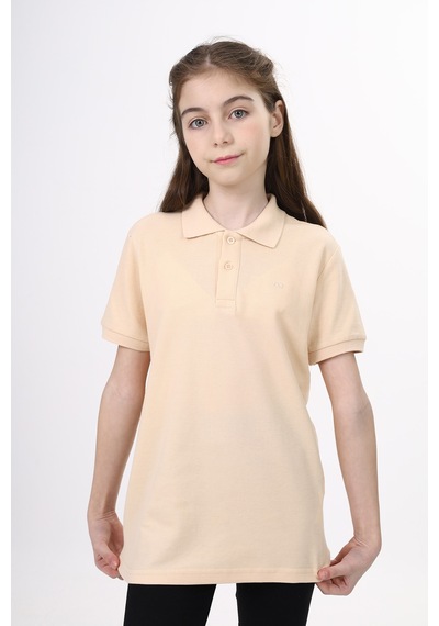 Toontoy Kids Toontoy Unisex Polo Yaka Düğmeli Uzun Kısa Tişört Bej