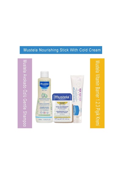 Mustela Avokado Özlü Gentle Shampoo 500 Ml + Mustela Vitamin Barrier 1.2.3 Pişik Kremi 50 Ml + Mustela Nourishing Stick With Cold Cream 9,2 Gr