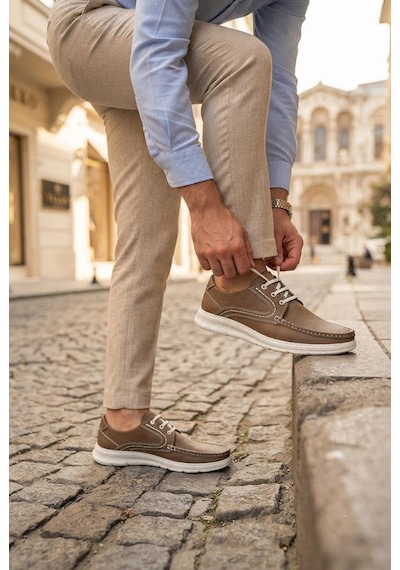 Mehmet Mete 42595 Yumuşak Hafif Bağcıklı Nubuk Hakiki Deri Erkek Ayakkabı Kum