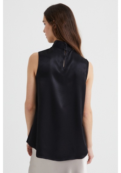 Stella Pulvis Siyah Drape Yaka Kolsuz Saten Bluz 001