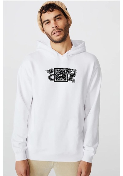 The Wheel Of Time Dragon Minimal Beyaz Erkek 3ip Kapşonlu Sweatshirt 001