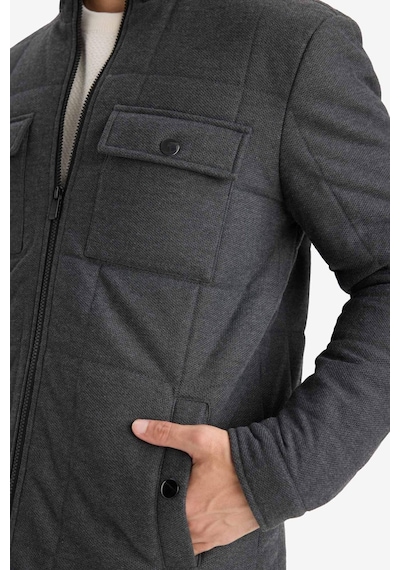 Defacto Slim Fit Dar Kesim Dik Yaka Astarlı Fermuarlı Cepli Kışlık Şişme Penye Mont E7888ax25auar167 Antrasit