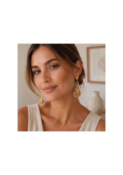 Gold Deniz Kabuğu Detaylı Sallantılı Kadın Küpe Deniz Temalı Bohem Yazlık Küpe Gold - 886706123 Gold - 886706123 Gold