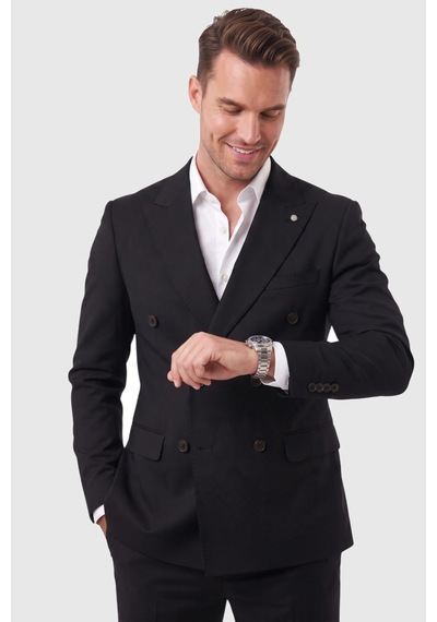 Deepsea Erkek Slim Fit Kruvaze Siyah Takım Elbise Likralı Spor Şık Business 2702414