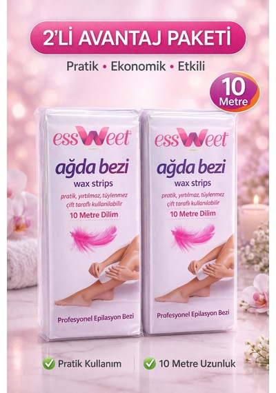 Essweet Ağda Bezi 10 Metre Dilim Profesyonel Epilasyon Bezi Çift Taraflı Kullanım Yırtılmaz Dayanıklı Ağda Bandı 2 Li Paket