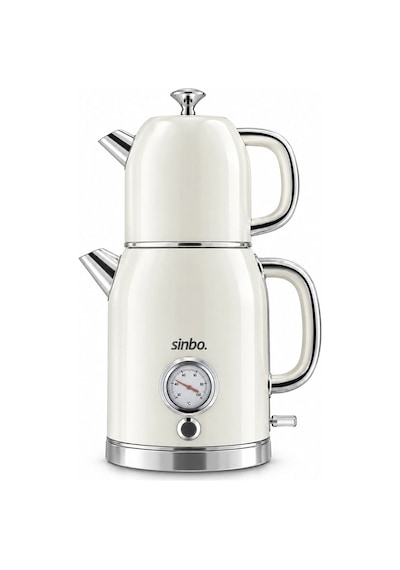 Krem Elektrikli Cam Demlikli Plastik Retro Çay Seti Çaycı Derece Göstergeli 1600w 1.8lt - 1lt Stm-5849 Bx40