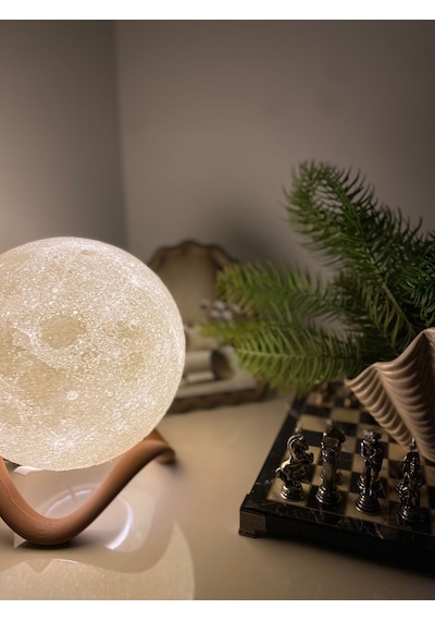 Dolunay Ay 3d Isikli Standli Elektrikli Dekoratif Gece Lambasi Hediyelik Kure Led 20 Cm Beyaz