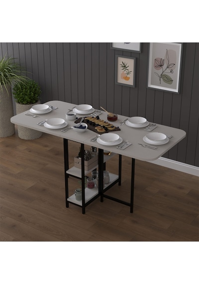 Asra Trend Metal Ayaklı Katlanır Mutfak Masası KM-31 %100 MDF Akıllı Yemek Masası Kül Gri