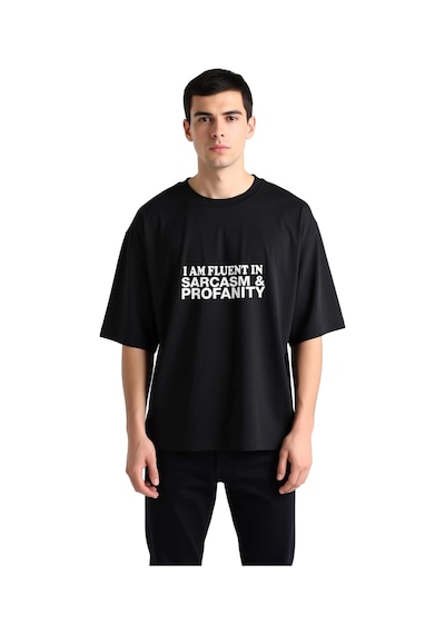 Paybuy Alaycılık Ve Espri Dili Baskılı Erkek Oversize Tişört Siyah