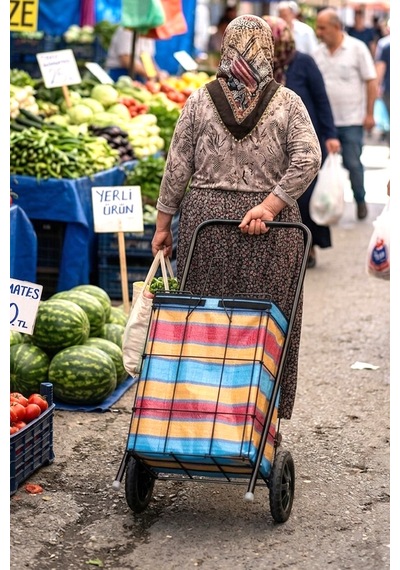 Asvera Kalın Telli Katlanabilir Pazar Arabası - Büyük Boy Sağlam Market Alışveriş Arabası