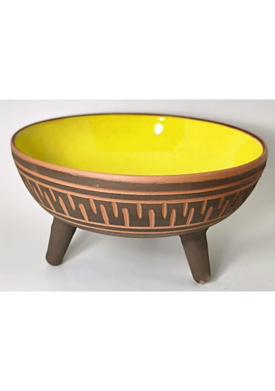 Dekoratif Sunum Kasesi, Seramik Ayaklı Sunum Kasesi, Servis Kasesi, Servis Tabağı, Kase, Tabak Sarı, 25 Cm