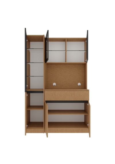 Bambu Midi Sol Vitrinli Komple Mdf Led Aydınlatmalı Kahve Köşesi