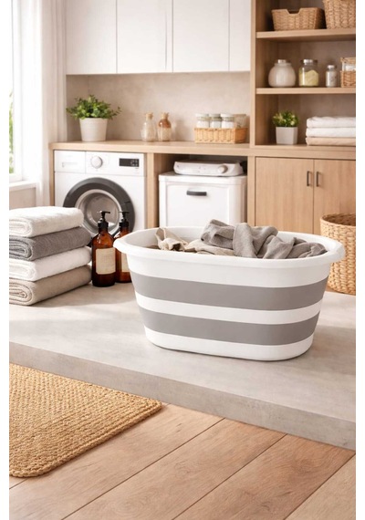 Katlanabilir Silikon Çamaşır Sepeti 25 Litre Plastik Beyaz 45 X 45 Tr Diğer