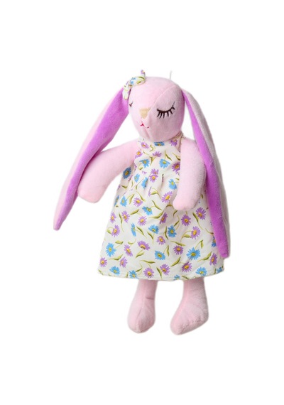 İthal Kumaş Uzun Kulaklı Renkli Kıyafetli Sevimli Tavşan Peluş Oyuncak Uyku & Oyun Arkadaşı 30 Cm. Açık Pembe