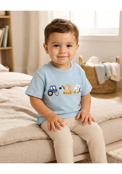 Tuffy Açık Mavi Erkek Bebek Buz Mavi Çizgi Desenli Kısa Kollu T-shirt