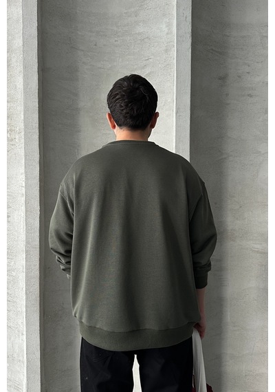 Erkek Seattle Baskılı Oversize Sweatshirt Haki