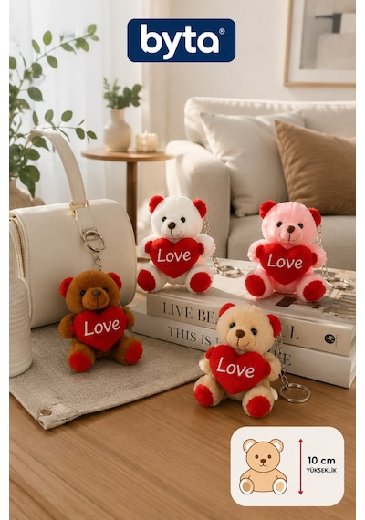 Peluş Love Ayıcık Anahtarlık 10 Cm Karışık Renkli Çanta Süsü Ve Anahtar Aksesuarı 1 Adet -hediyelik Çok Renkli