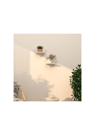 2'li Raf Çiçeklik Seti 34x34 Cm Kontrplak Duvar Rafı Beyaz, Ceviz, Doğal Ahşap, Siyah Beyaz