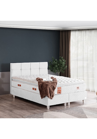 Gümüş Tek Kişilik Baza Başlık Real Pedli Yatak Seti Beyaz 120 x 200