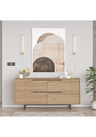 Bohem Konsol 160cm 4 Kapaklı Metal Ayaklı Sepet Boh3-s Kahverengi