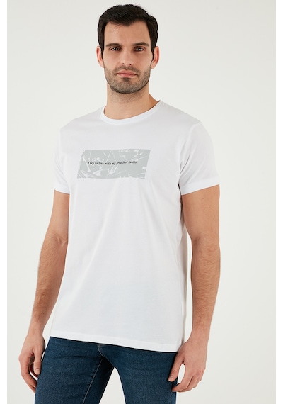 Buratti Pamuklu Slim Fit Bisiklet Yaka Baskılı Erkek T Shirt 541Tolive Beyaz
