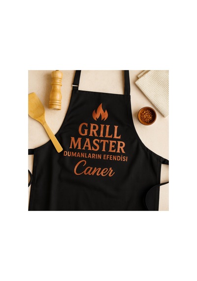Grill Master Dumanların Efendisi İsme Özel Siyah Mutfak Önlüğü Siyah