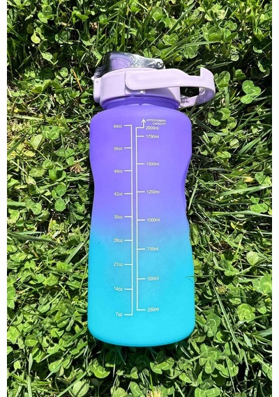 Motivasyonel Su Matarası Su Şişesi Suluk 2 Litre Tritan Spor Salonu Su Şişesi Bpa Içermez Suluk Mavi Diğer