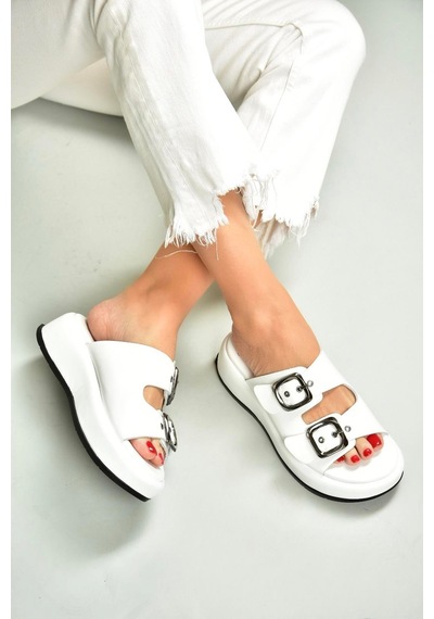 Fox Shoes U296445003 Beyaz Kadın Terlik Beyaz-hakiki Deri